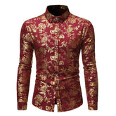 Men's Metal Bronzing Printed Lapel Shirt  Adomoo